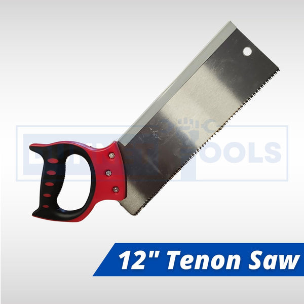 Fine tooth backsaw cutting a wooden board.