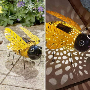 Metal bee garden ornament with white LED
