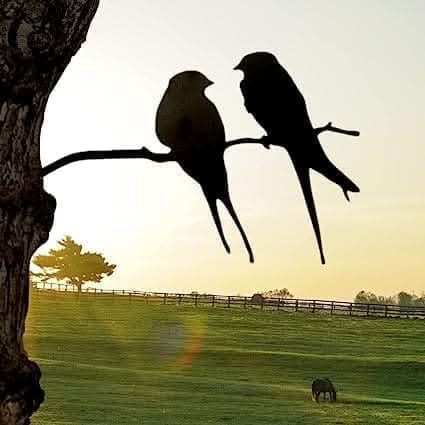 Love birds metal garden art shown from side