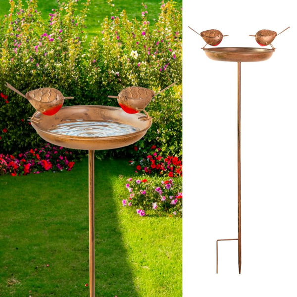 Robin themed bird bath feeder for outdoor wildlife
