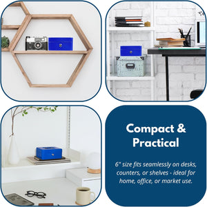 Lockable steel storage box for keys and valuables.