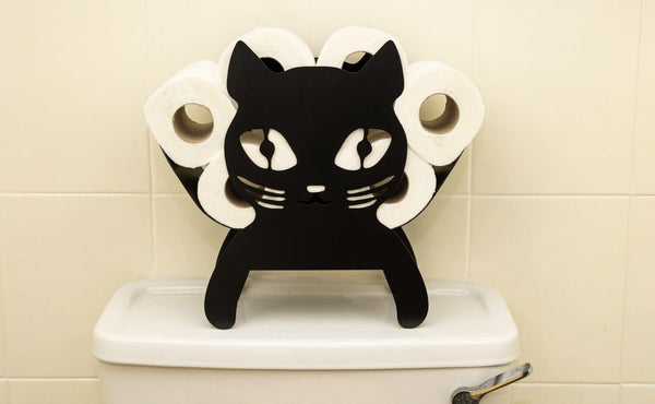 Cat shaped metal toilet roll storage holder