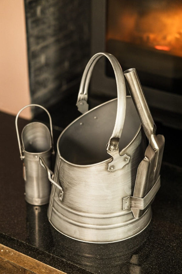 Fireside coal storage bucket and match canister set