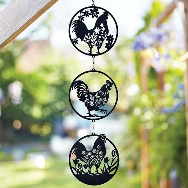 Metal cockerel garden hanging ornament in black