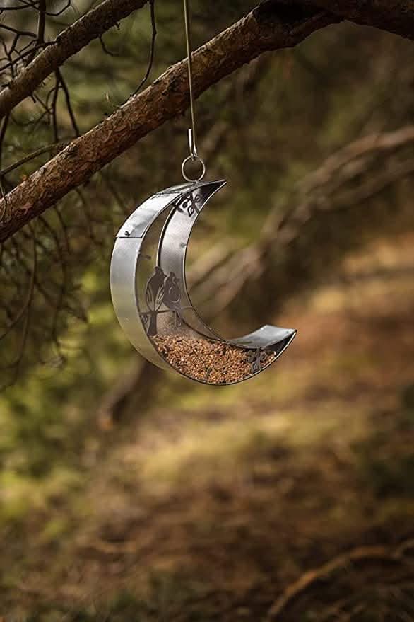 Metal and plastic hanging bird feeder