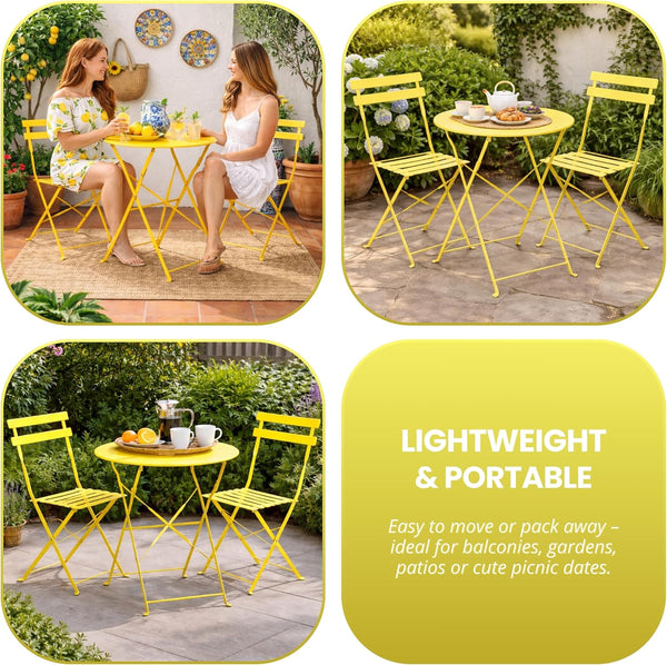 Folding metal bistro set for small gardens