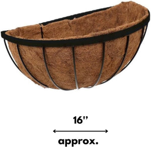 Semi-circular hanging planter mounted on a garden wall.