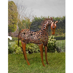 Metal horse garden ornament with ambient LED glow