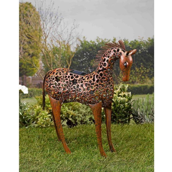 Metal horse garden ornament with ambient LED glow