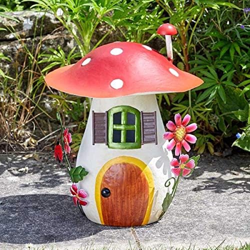 Hand-painted metal mushroom fairy house ornament
