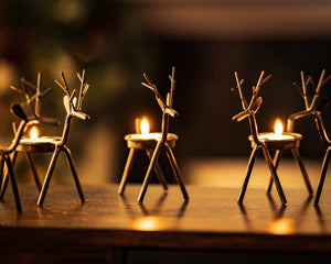 Rustic brown metal reindeer candle decorations