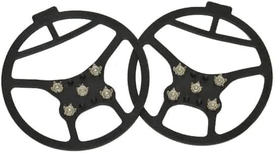 Rubber ice grips pulled over shoes