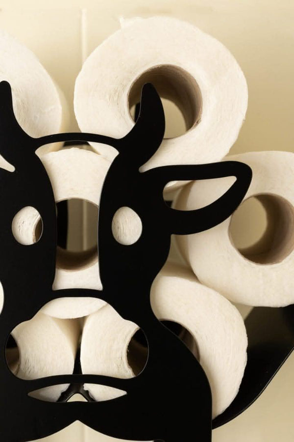 Freestanding cow toilet roll organiser