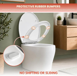 Easy clean soft close toilet seat with adjustable hinges
