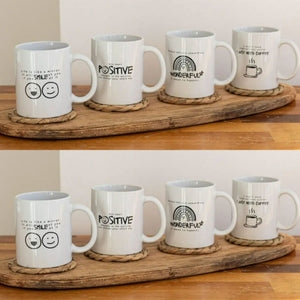Set of eight motivational quote ceramic mugs