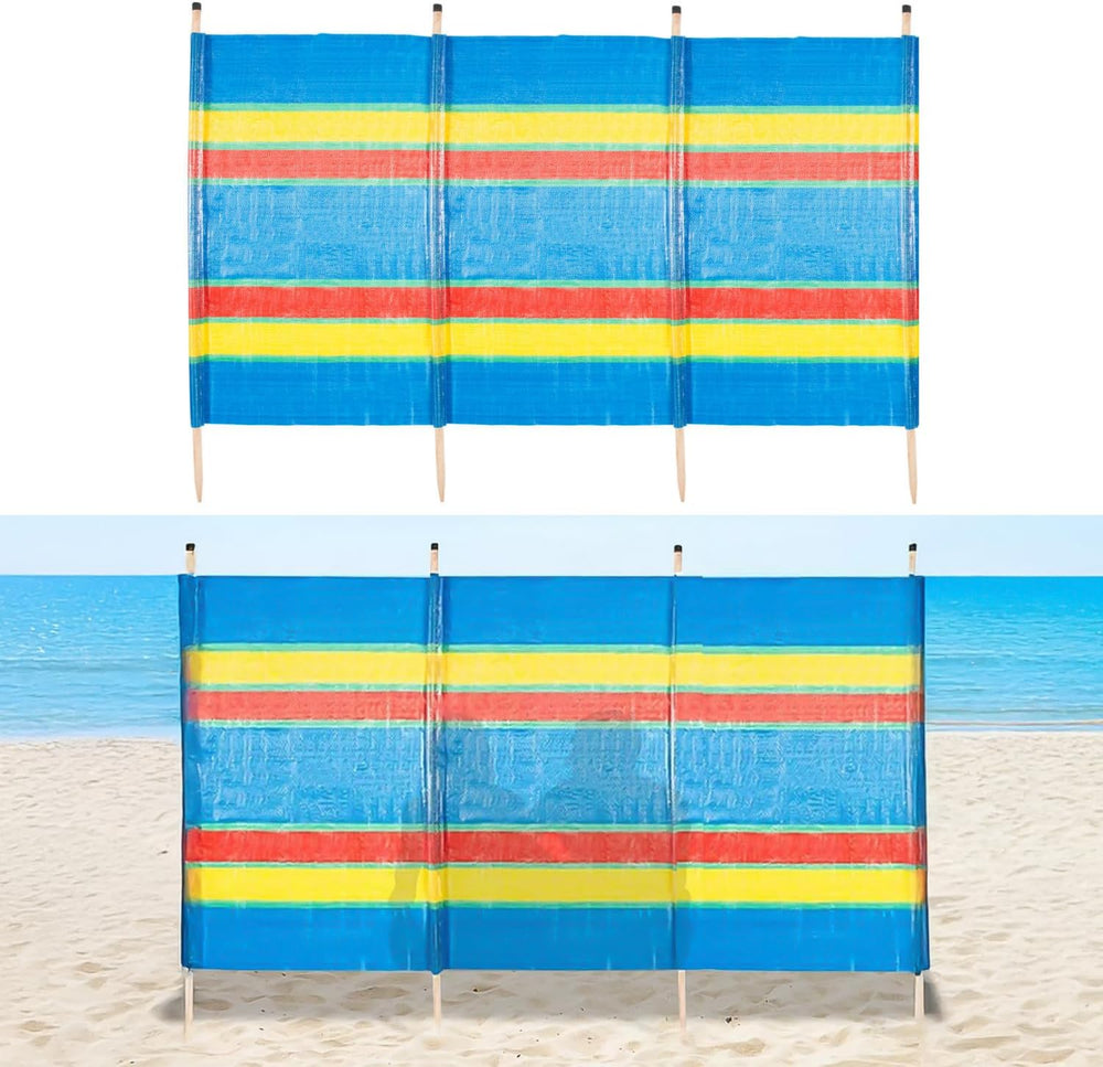 Four pole multicolour striped beach windbreaker privacy screen