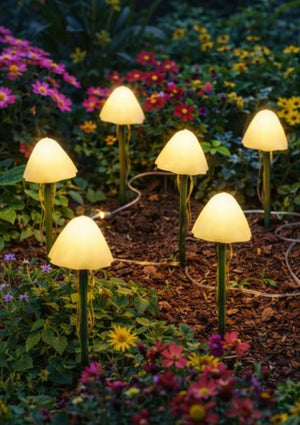 Outdoor mushroom lights with solar panel