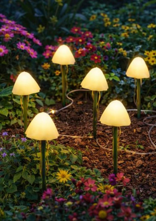 Outdoor mushroom lights with solar panel