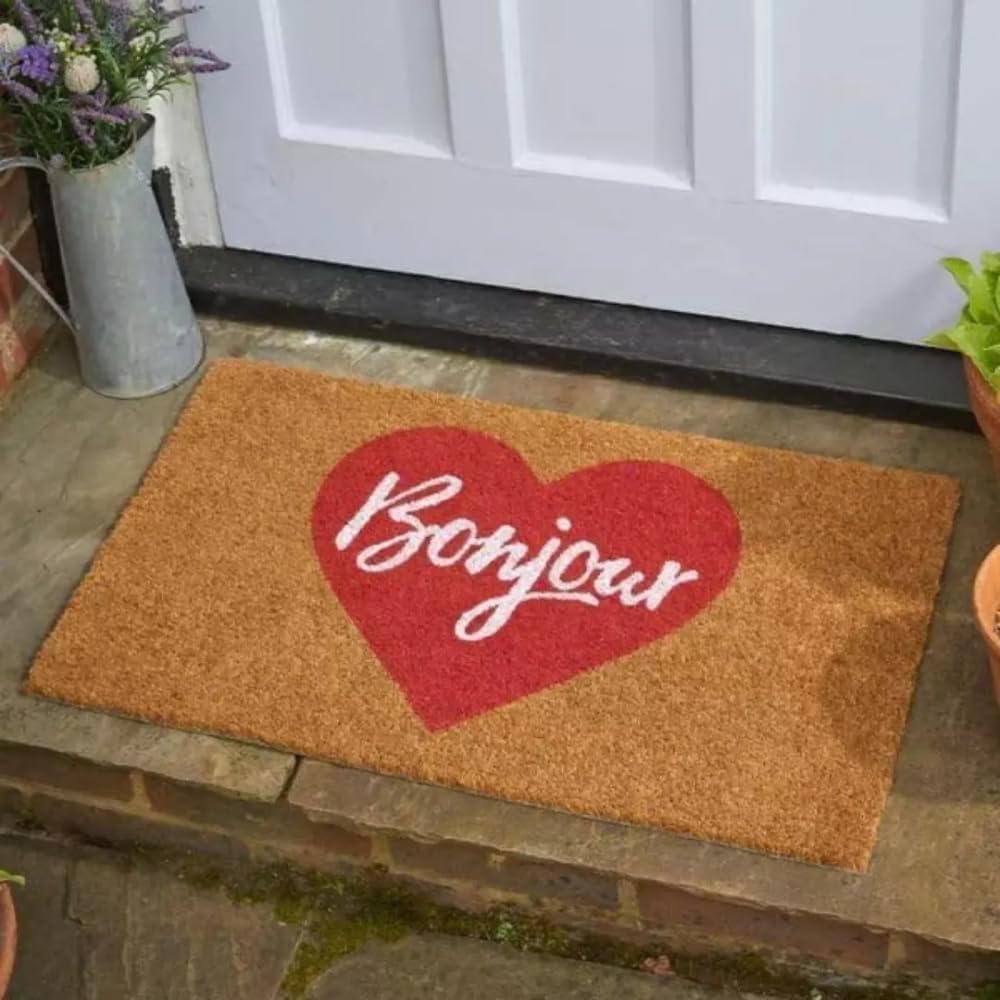 Natural coir Bonjour door mat for home entrance
