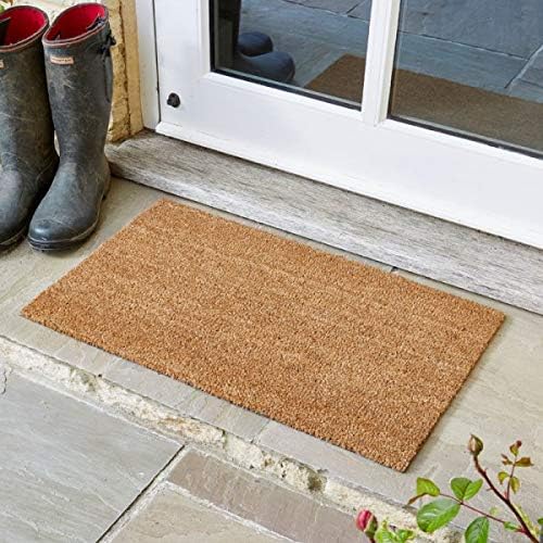 Brown natural coir front door entrance mat.