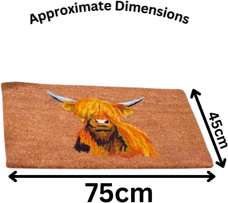 Highland Cow natural coir front door mat.