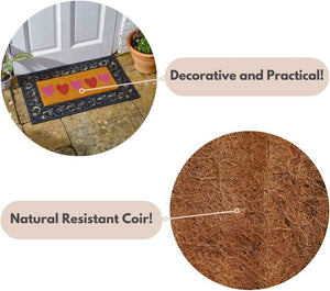 Decorative entrance rug helping trap dirt and mud.
