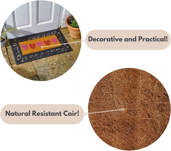Decorative entrance rug helping trap dirt and mud.