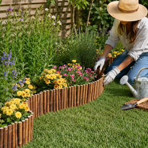 Willow border separating lawn and flower bed