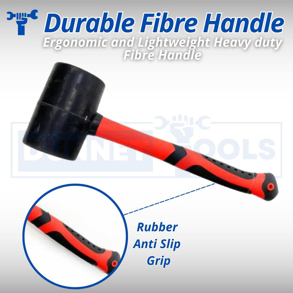Fibreglass handled mallet for construction work.