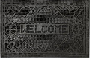 Textured welcome door mat shown from above