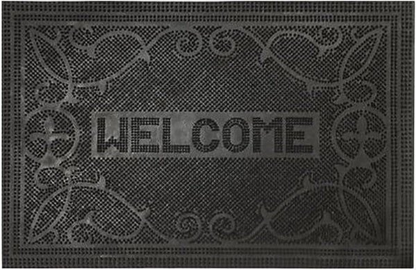 Textured welcome door mat shown from above