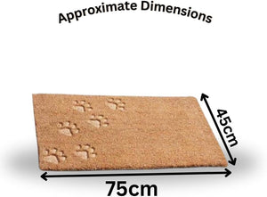 Natural coir entrance mat with decorative paw design