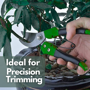 Yellow handled bypass secateurs with safety lock mechanism