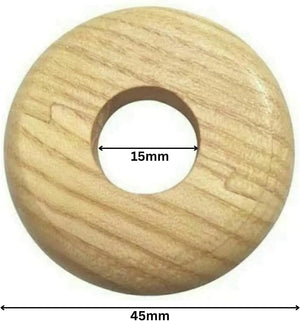 Wooden radiator pipe collars snap on