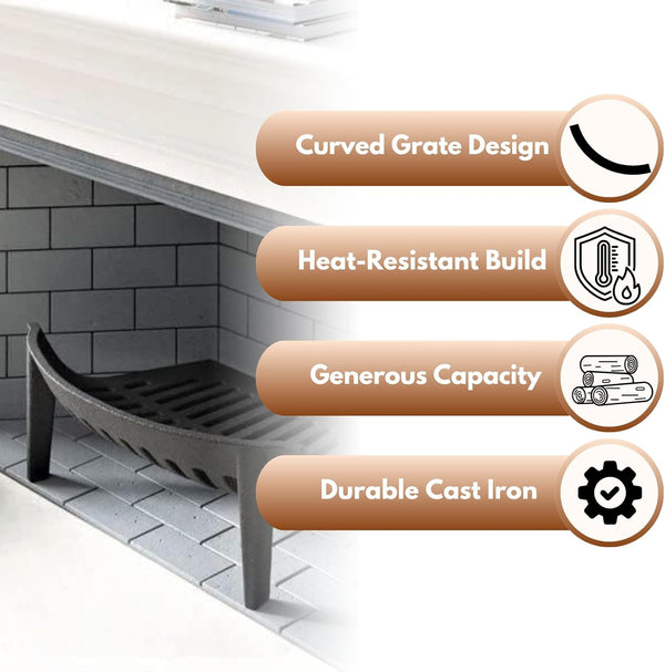 fireplace grate with raised airflow design