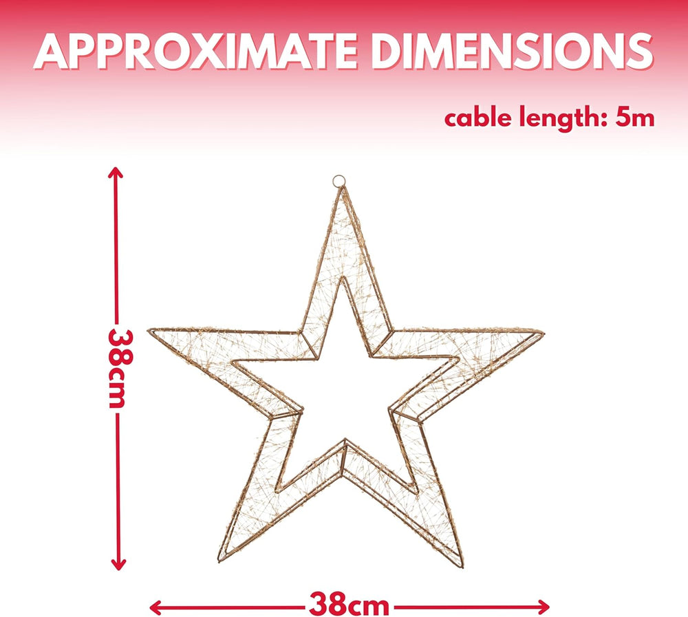 Gold LED Christmas star with warm white lights