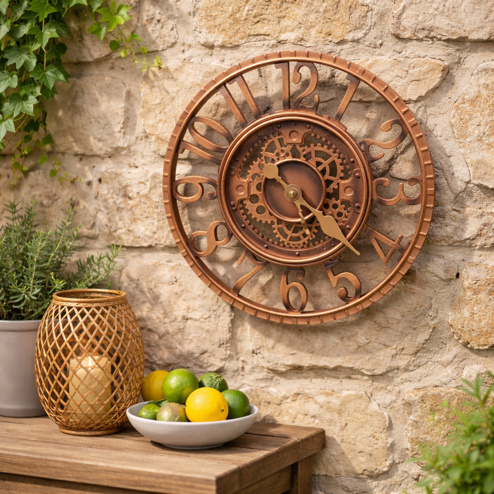 Bronze effect outdoor garden wall clock