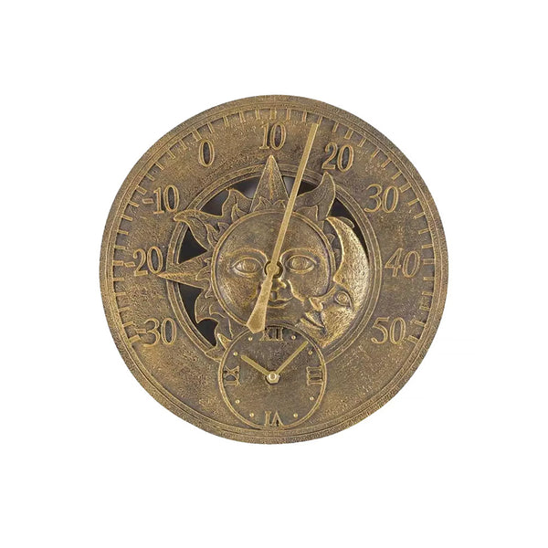 Gold sun and moon garden wall clock