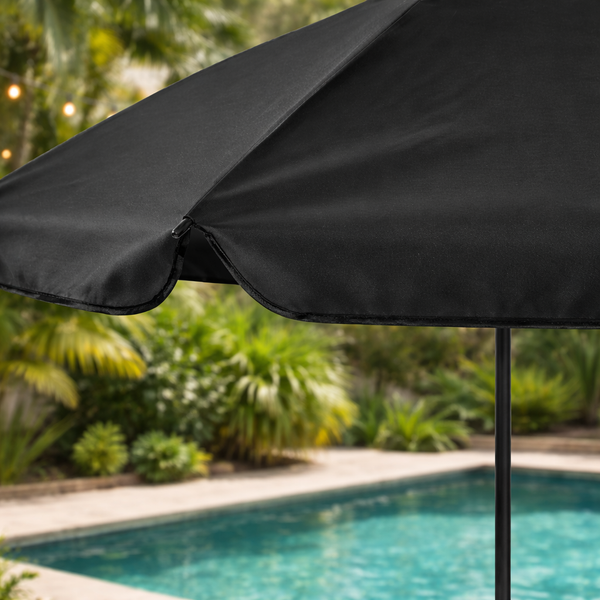 Garden table with four matching black chairs