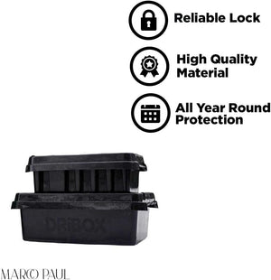Weatherproof electrical box for garden use.