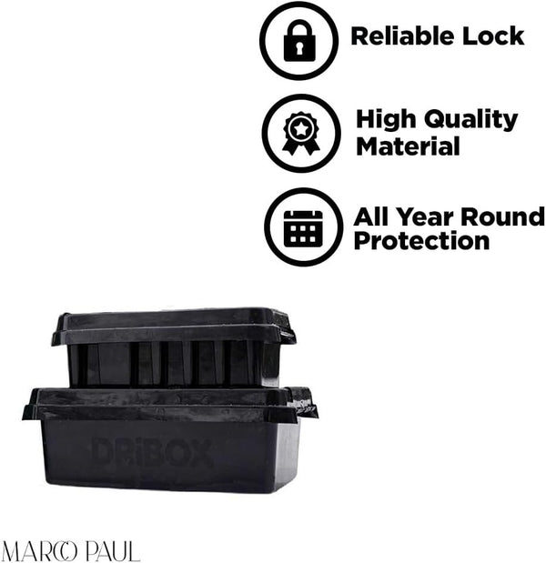 Weatherproof electrical box for garden use.