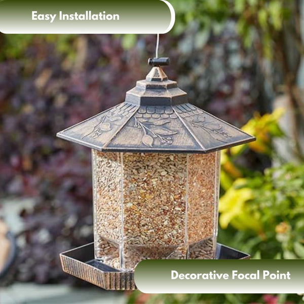 Outdoor bird feeder with multiple feeding ports