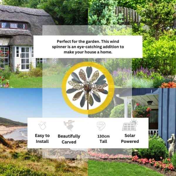 Solar powered wind ornament for flower beds