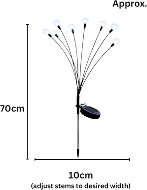 Outdoor solar stake light illuminating garden pathway area