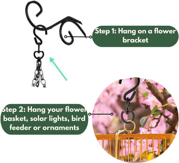 Garden hanging basket hooks with 360 degree swivel