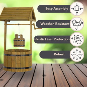 Barrel-style wooden planter with traditional apex roof.