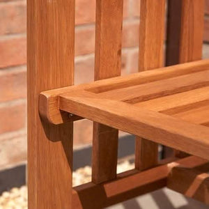 Hardwood outdoor seating displayed on decking