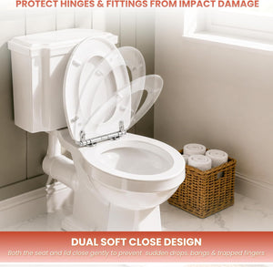 White wooden toilet seat with complete fixing kit