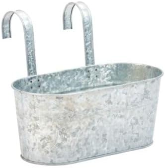 Galvanised metal hanging balcony planter with hooks