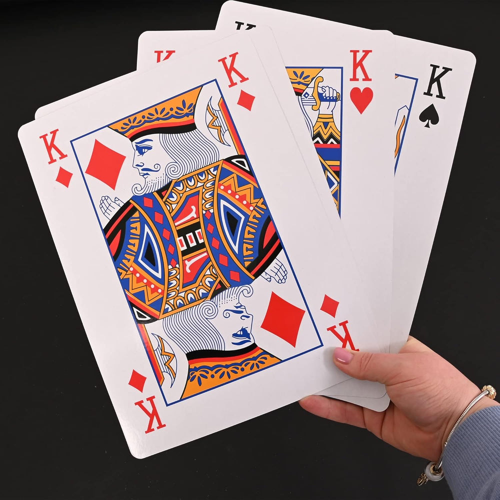 Giant waterproof playing cards in oversized A4 format.